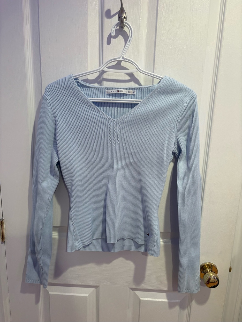 Tommy Hilfiger Light Blue Ribbed V-Neck Sweater